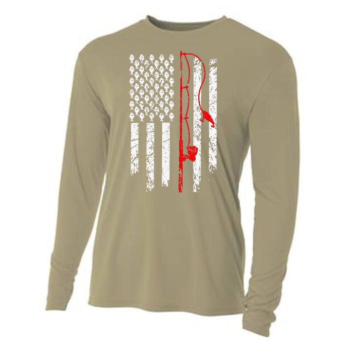 Fishing American Flag Husband Son Grandson Funny Fisherman Cooling Performance Long Sleeve Crew