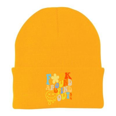 Fuck Around Find Out Smile Retro Groovy Funny Knit Cap Winter Beanie