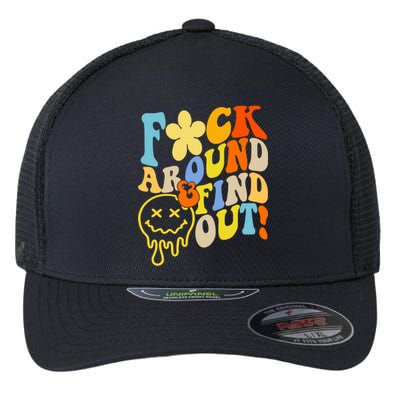 Fuck Around Find Out Smile Retro Groovy Funny Flexfit Unipanel Trucker Cap