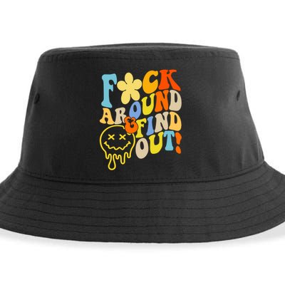 Fuck Around Find Out Smile Retro Groovy Funny Sustainable Bucket Hat