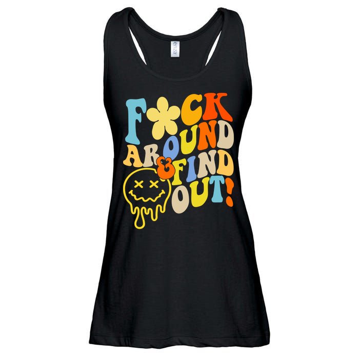 Fuck Around Find Out Smile Retro Groovy Funny Ladies Essential Flowy Tank