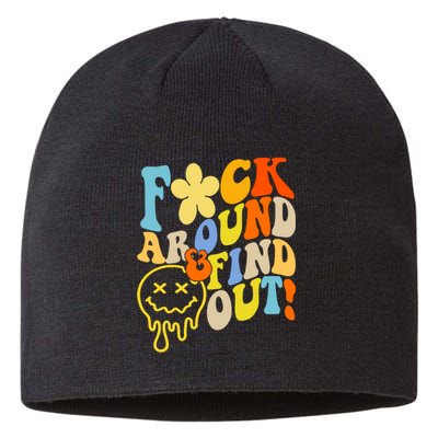 Fuck Around Find Out Smile Retro Groovy Funny Sustainable Beanie