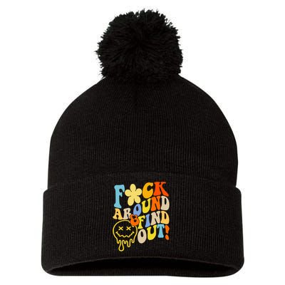 Fuck Around Find Out Smile Retro Groovy Funny Pom Pom 12in Knit Beanie