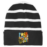 Fuck Around Find Out Smile Retro Groovy Funny Striped Beanie with Solid Band