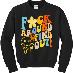 Fuck Around Find Out Smile Retro Groovy Funny Kids Sweatshirt