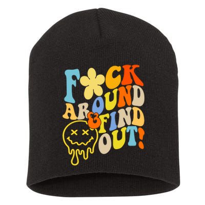 Fuck Around Find Out Smile Retro Groovy Funny Short Acrylic Beanie