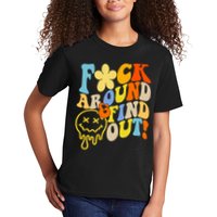 Fuck Around Find Out Smile Retro Groovy Funny Kids T-Shirt