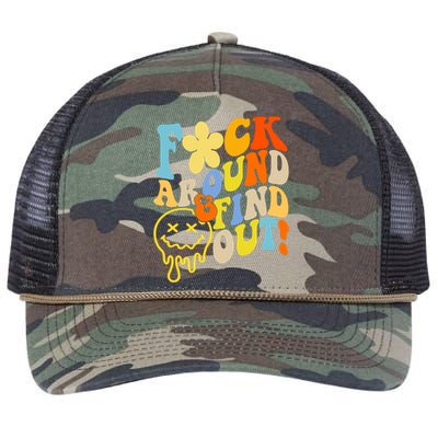 Fuck Around Find Out Smile Retro Groovy Funny Retro Rope Trucker Hat Cap