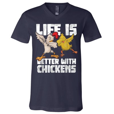 Funny Animal Farmer Dabbing Rooster Dab Hen Chicken V-Neck T-Shirt