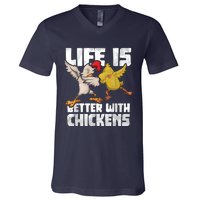 Funny Animal Farmer Dabbing Rooster Dab Hen Chicken V-Neck T-Shirt