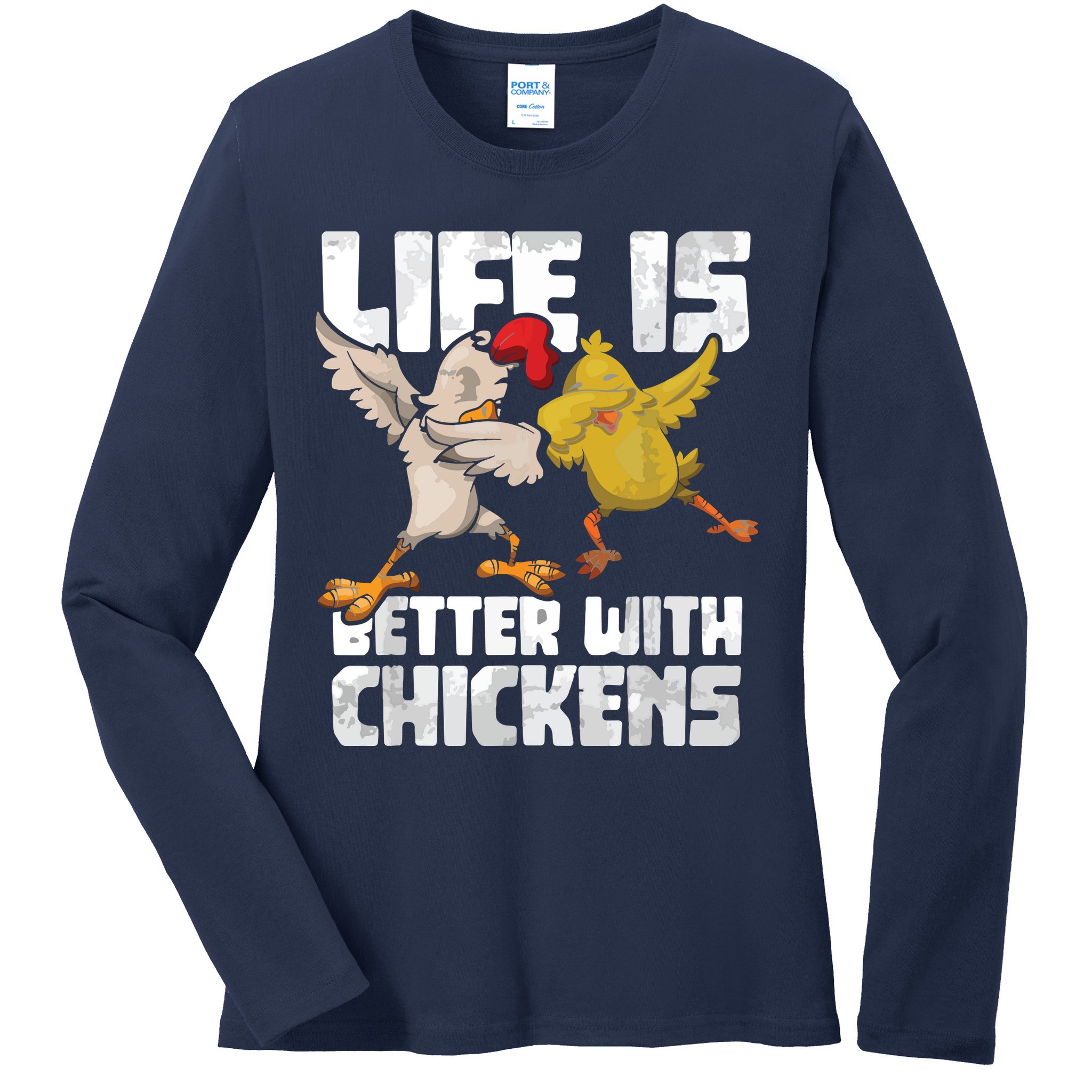Funny Animal Farmer Dabbing Rooster Dab Hen Chicken Ladies Long Sleeve Shirt