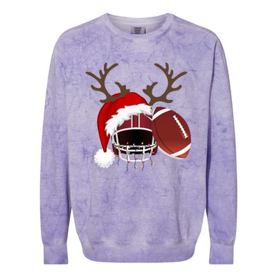 Funny American Football Reindeer Santa Hat Christmas Holiday Gift Colorblast Crewneck Sweatshirt