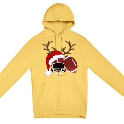 Funny American Football Reindeer Santa Hat Christmas Holiday Gift Premium Pullover Hoodie