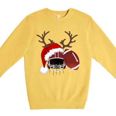 Funny American Football Reindeer Santa Hat Christmas Holiday Gift Premium Crewneck Sweatshirt