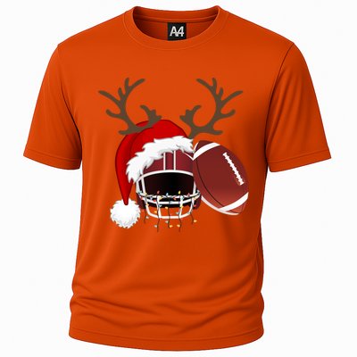 Funny American Football Reindeer Santa Hat Christmas Holiday Gift Cooling Performance Crew T-Shirt