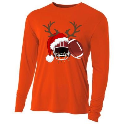 Funny American Football Reindeer Santa Hat Christmas Holiday Gift Cooling Performance Long Sleeve Crew