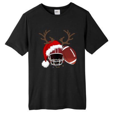 Funny American Football Reindeer Santa Hat Christmas Holiday Gift Tall Fusion ChromaSoft Performance T-Shirt