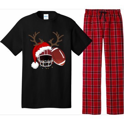 Funny American Football Reindeer Santa Hat Christmas Holiday Gift Pajama Set