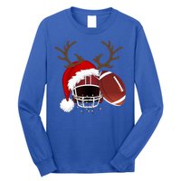 Funny American Football Reindeer Santa Hat Christmas Holiday Gift Long Sleeve Shirt