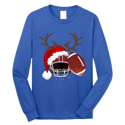 Funny American Football Reindeer Santa Hat Christmas Holiday Gift Long Sleeve Shirt