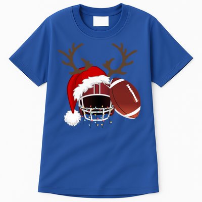 Funny American Football Reindeer Santa Hat Christmas Holiday Gift Tall T-Shirt