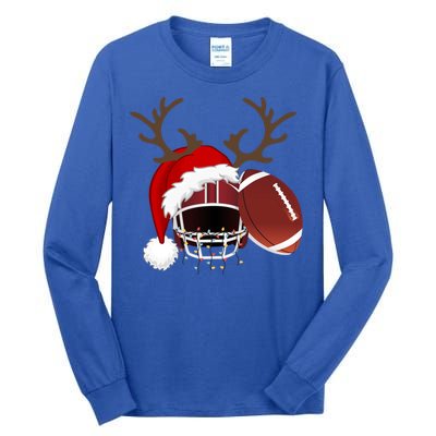 Funny American Football Reindeer Santa Hat Christmas Holiday Gift Tall Long Sleeve T-Shirt