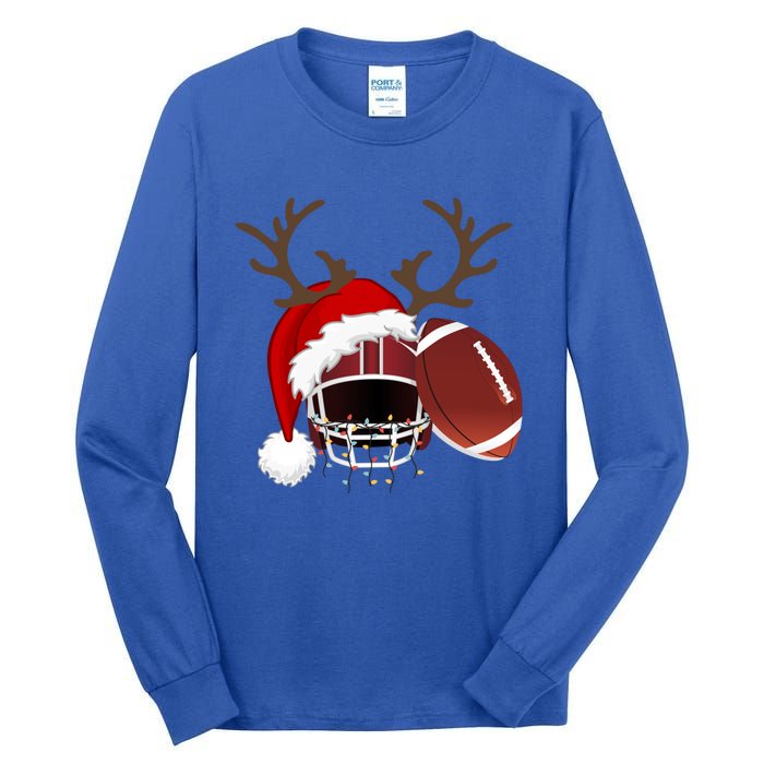 Funny American Football Reindeer Santa Hat Christmas Holiday Gift Tall Long Sleeve T-Shirt