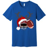 Funny American Football Reindeer Santa Hat Christmas Holiday Gift Premium T-Shirt