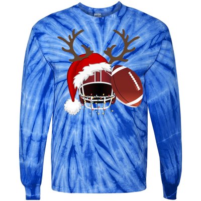 Funny American Football Reindeer Santa Hat Christmas Holiday Gift Tie-Dye Long Sleeve Shirt