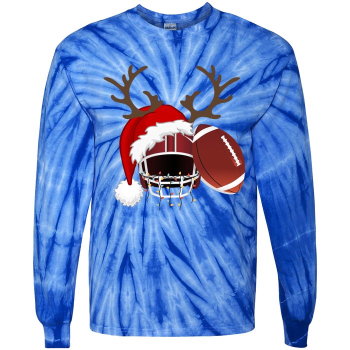 Funny American Football Reindeer Santa Hat Christmas Holiday Gift Tie-Dye Long Sleeve Shirt