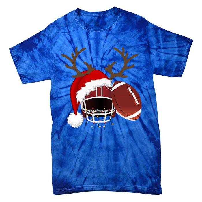 Funny American Football Reindeer Santa Hat Christmas Holiday Gift Tie-Dye T-Shirt