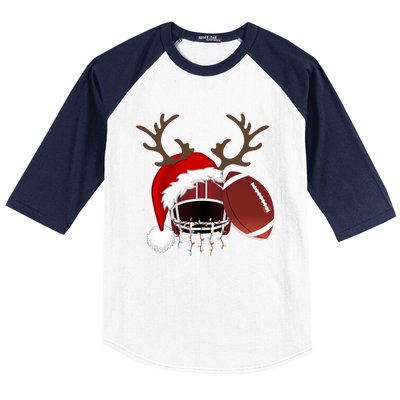 Funny American Football Reindeer Santa Hat Christmas Holiday Gift Baseball Sleeve Shirt