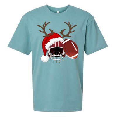 Funny American Football Reindeer Santa Hat Christmas Holiday Gift Sueded Cloud Jersey T-Shirt