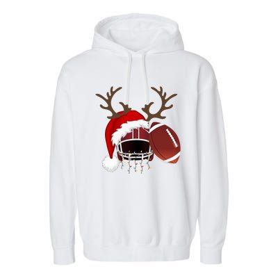 Funny American Football Reindeer Santa Hat Christmas Holiday Gift Garment-Dyed Fleece Hoodie