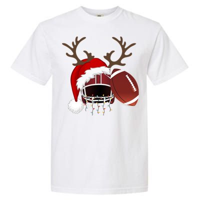 Funny American Football Reindeer Santa Hat Christmas Holiday Gift Garment-Dyed Heavyweight T-Shirt