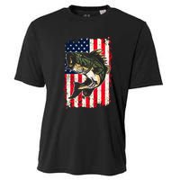 Fishing American Flag Vintage Funny Gift USA Bass Fisherman Gift Cooling Performance Crew T-Shirt