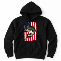 Fishing American Flag Vintage Funny Gift USA Bass Fisherman Gift Hoodie