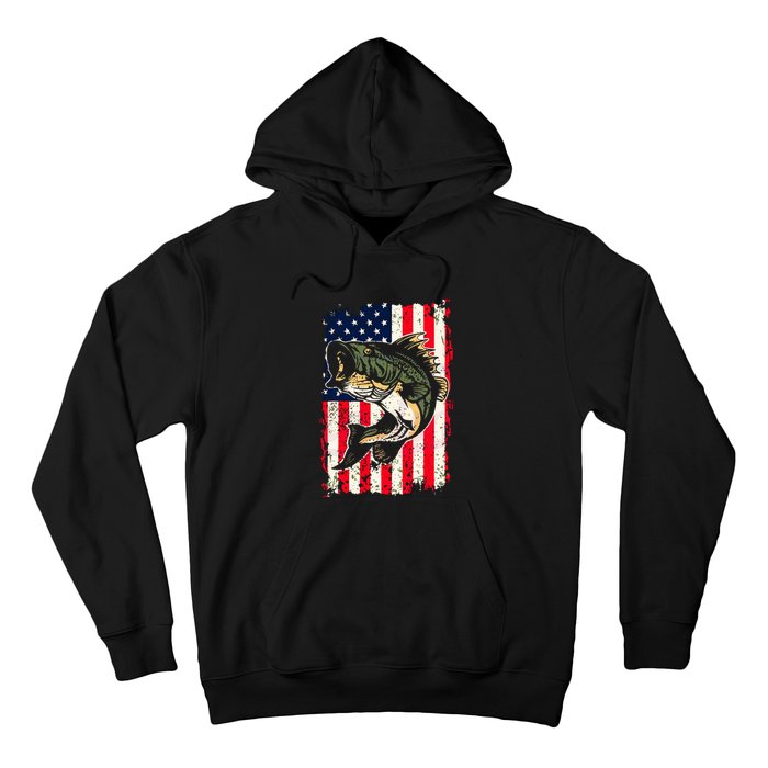 Fishing American Flag Vintage Funny Gift USA Bass Fisherman Gift Hoodie