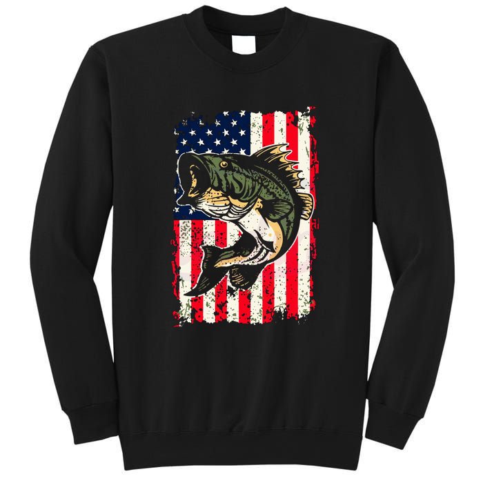 Fishing American Flag Vintage Funny Gift USA Bass Fisherman Gift Sweatshirt