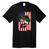 Fishing American Flag Vintage Funny Gift USA Bass Fisherman Gift Tall T-Shirt