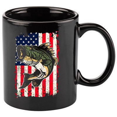 Fishing American Flag Vintage Funny Gift USA Bass Fisherman Gift 11oz C Handle Ceramic Mug