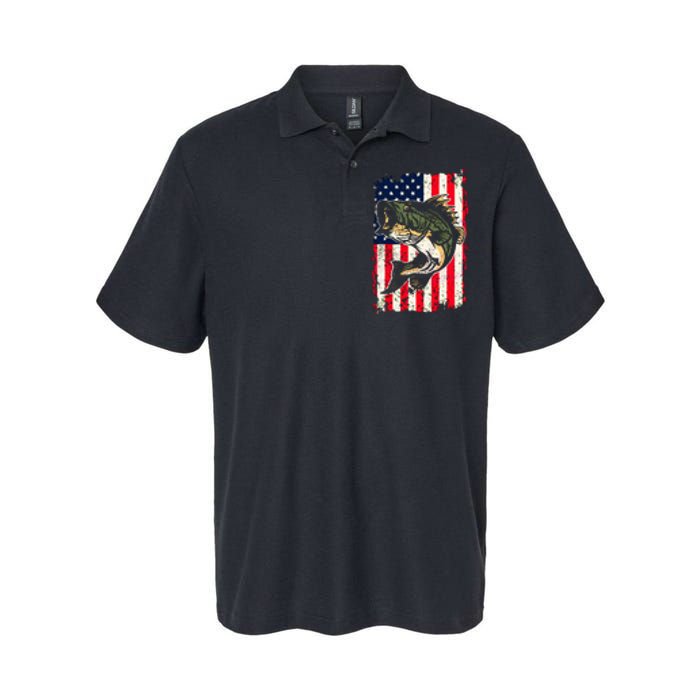 Fishing American Flag Vintage Funny Gift USA Bass Fisherman Gift Softstyle Adult Sport Polo