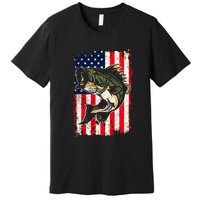 Fishing American Flag Vintage Funny Gift USA Bass Fisherman Gift Premium T-Shirt