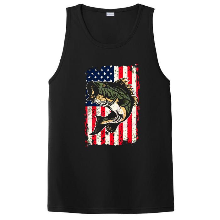 Fishing American Flag Vintage Funny Gift USA Bass Fisherman Gift PosiCharge Competitor Tank