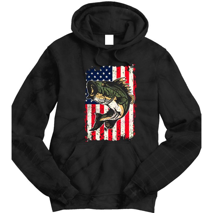 Fishing American Flag Vintage Funny Gift USA Bass Fisherman Gift Tie Dye Hoodie