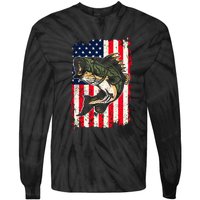 Fishing American Flag Vintage Funny Gift USA Bass Fisherman Gift Tie-Dye Long Sleeve Shirt