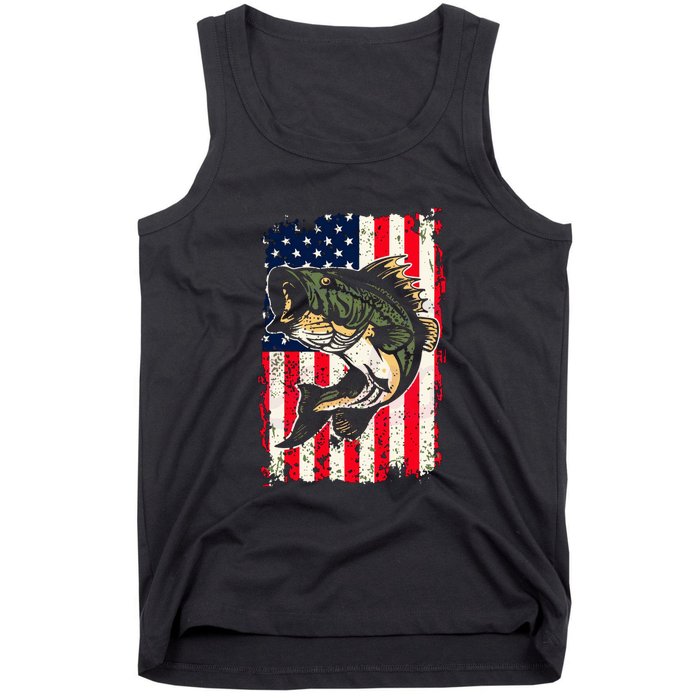 Fishing American Flag Vintage Funny Gift USA Bass Fisherman Gift Tank Top