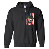 Fishing American Flag Vintage Funny Gift USA Bass Fisherman Gift Full Zip Hoodie