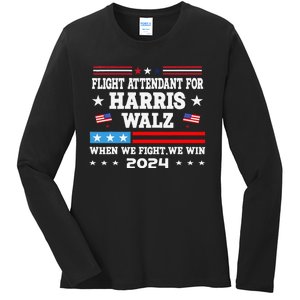 Flight Attendant For Harris Walz 2024 Vote President Kamala Ladies Long Sleeve Shirt