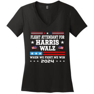 Flight Attendant For Harris Walz 2024 Vote President Kamala Women's V-Neck T-Shirt